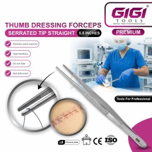 Thumb Dressing Forceps (Serrated Tip, Straight) - Image 3